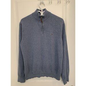 Tommy Hilfiger Sweater Men’s Large Blue Quarter-Zip Long-Sleeve Mock Neck Preppy